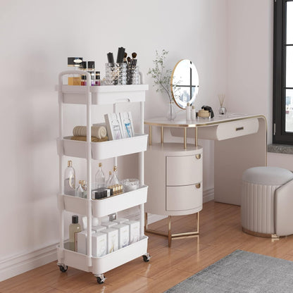 Calmootey 4-Tier Rolling Utility Cart with Drawer,Multifunctional Storage Organizer with Plastic