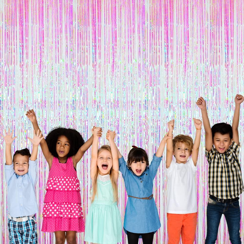 GOER 3.2 ft x 9.8 ft Metallic Tinsel Foil Fringe Curtains Party Photo Backdrop Party Streamers for
