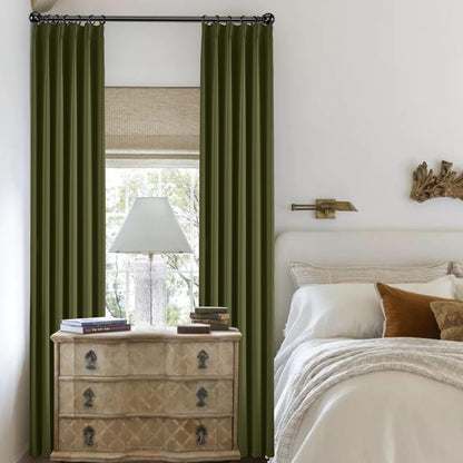 KangBang Olive Green Blackout Pleated Curtains 96 Inches Long, Custom Made Pinch Pleated Memory