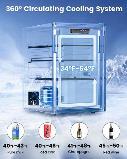 Wine Cooler Refrigerator - 26 Bottle 126 Can Mini Wine Fridge with Glass Door for Beer Soda Water