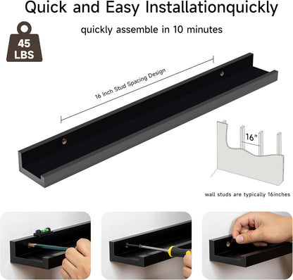 Fun Memories Picture Ledge Shelf, 24 Inch Floating Shelves Set of 2, Nursery Book Shelves for Toys