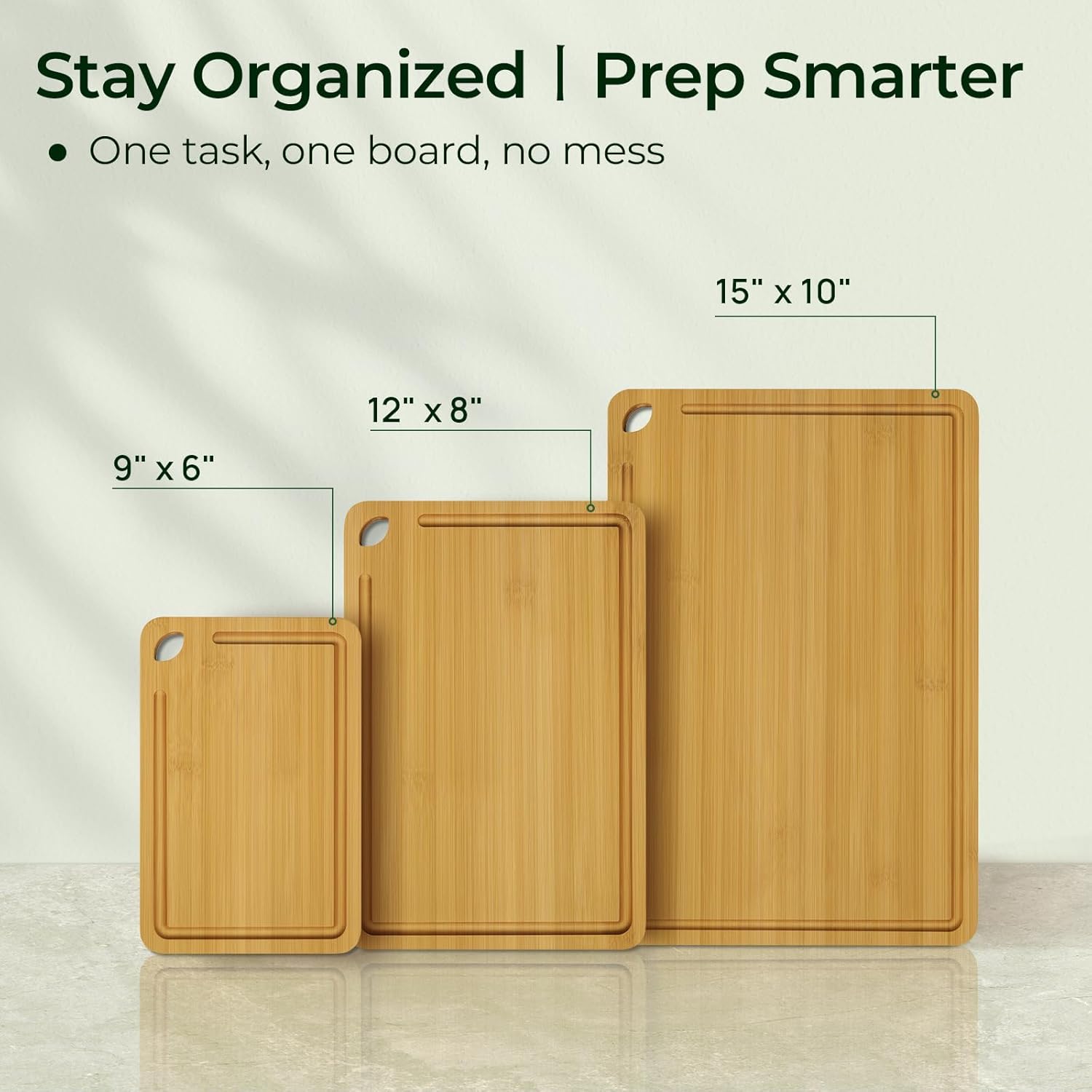 Wood Cutting Board for Kitchen - Reversible Bamboo Cutting Boards Gift Set of 3 with Juice Groove