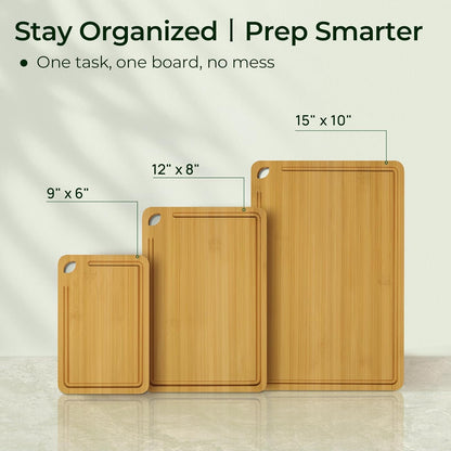 Wood Cutting Board for Kitchen - Reversible Bamboo Cutting Boards Gift Set of 3 with Juice Groove