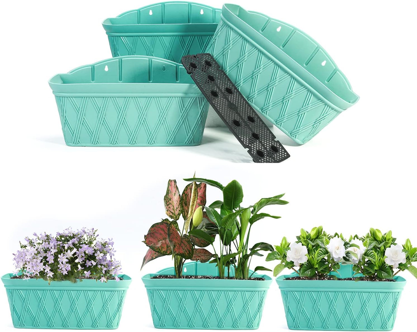 Sungmor 3 Pack Wall Hanging Planters, 16.5 Inch Railing Fence Hanging Flower Pots, Thickened