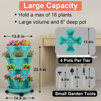 DUNCHATY Stackable Planter, Vertical Garden Planter with Wheels and Tools, Self Watering Strawberry