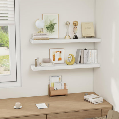 Fun Memories White Floating Shelves 36 Inch Long, Rustic Farmhouse Bathroom Shelves Over Toliet, 36