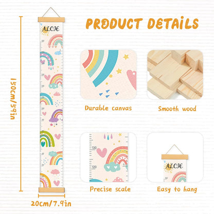 Personalized Name Growth Chart Wall Decor for Kids – Canvas Removable Height Chart Measuring Ruler