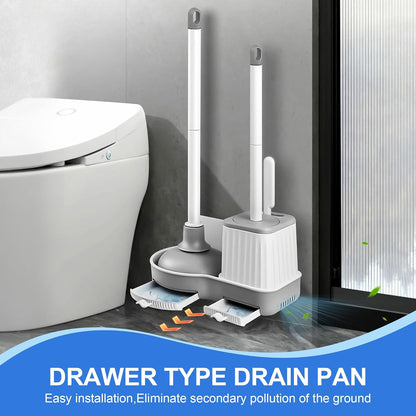 Toilet Brush and Plunger, 3 in 1 Toilet Bowl Brush and Holder with Crevice Cleaning Brush Wall