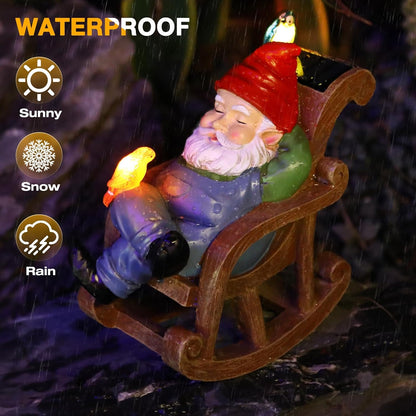 Solar Garden Gnome Statue Outdoor Decor, Patio Gnomes, Outside Yard Sculptures & Statues, Resin