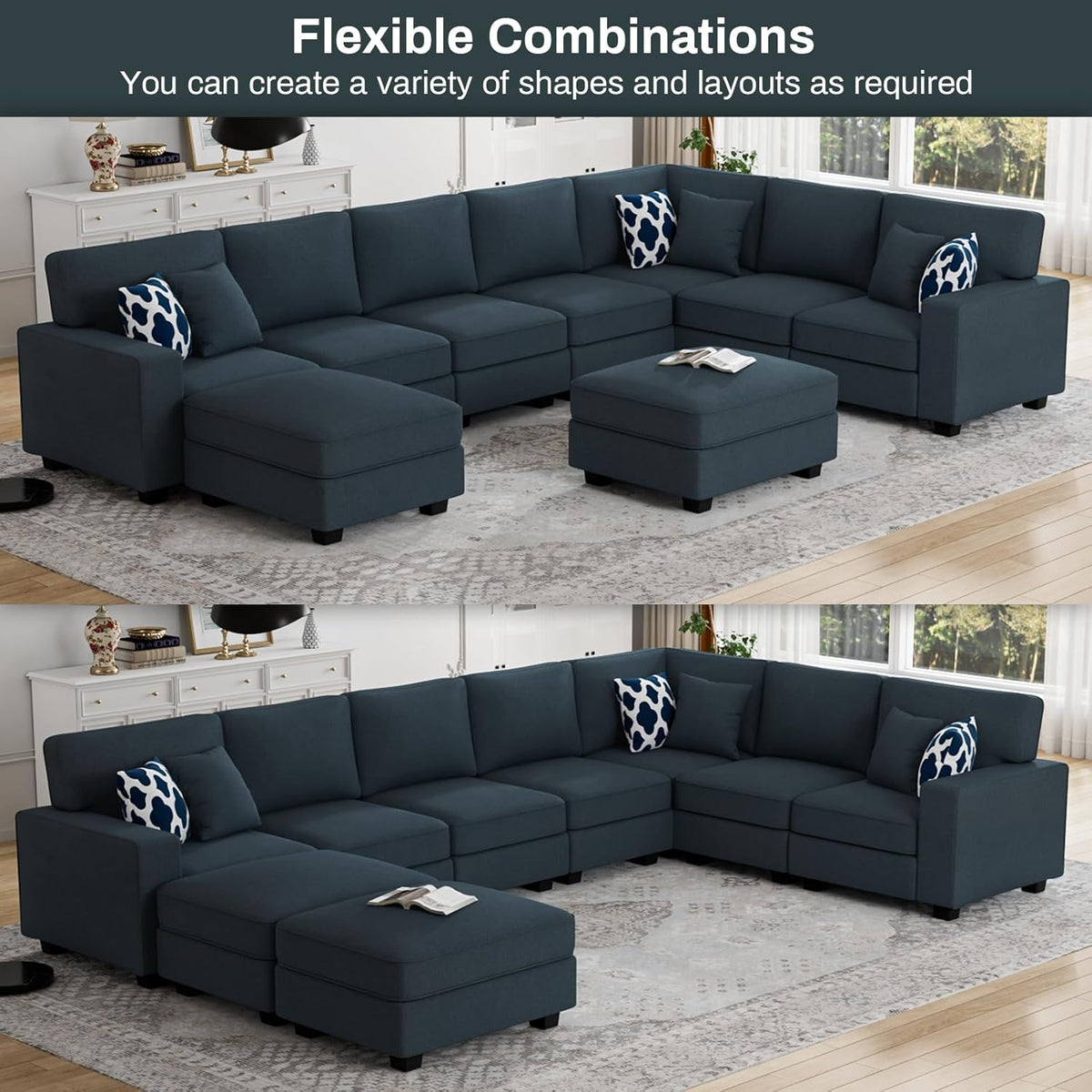 L Lengend Vansen Modular Sectional Sofa U Shaped Couch with Ottoman Modern Reversible Corner