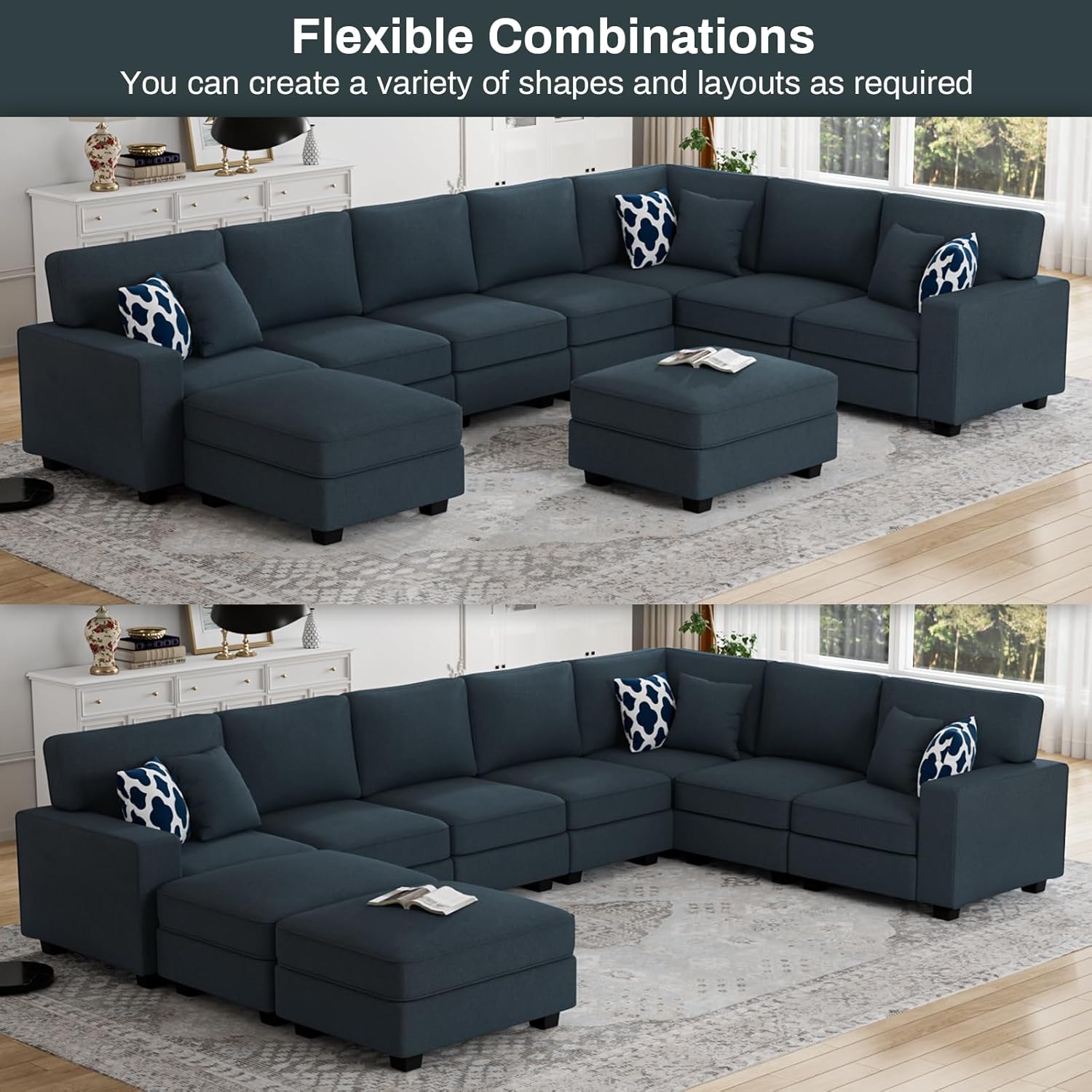 L Lengend Vansen Modular Sectional Sofa U Shaped Couch with Ottoman Modern Reversible Corner