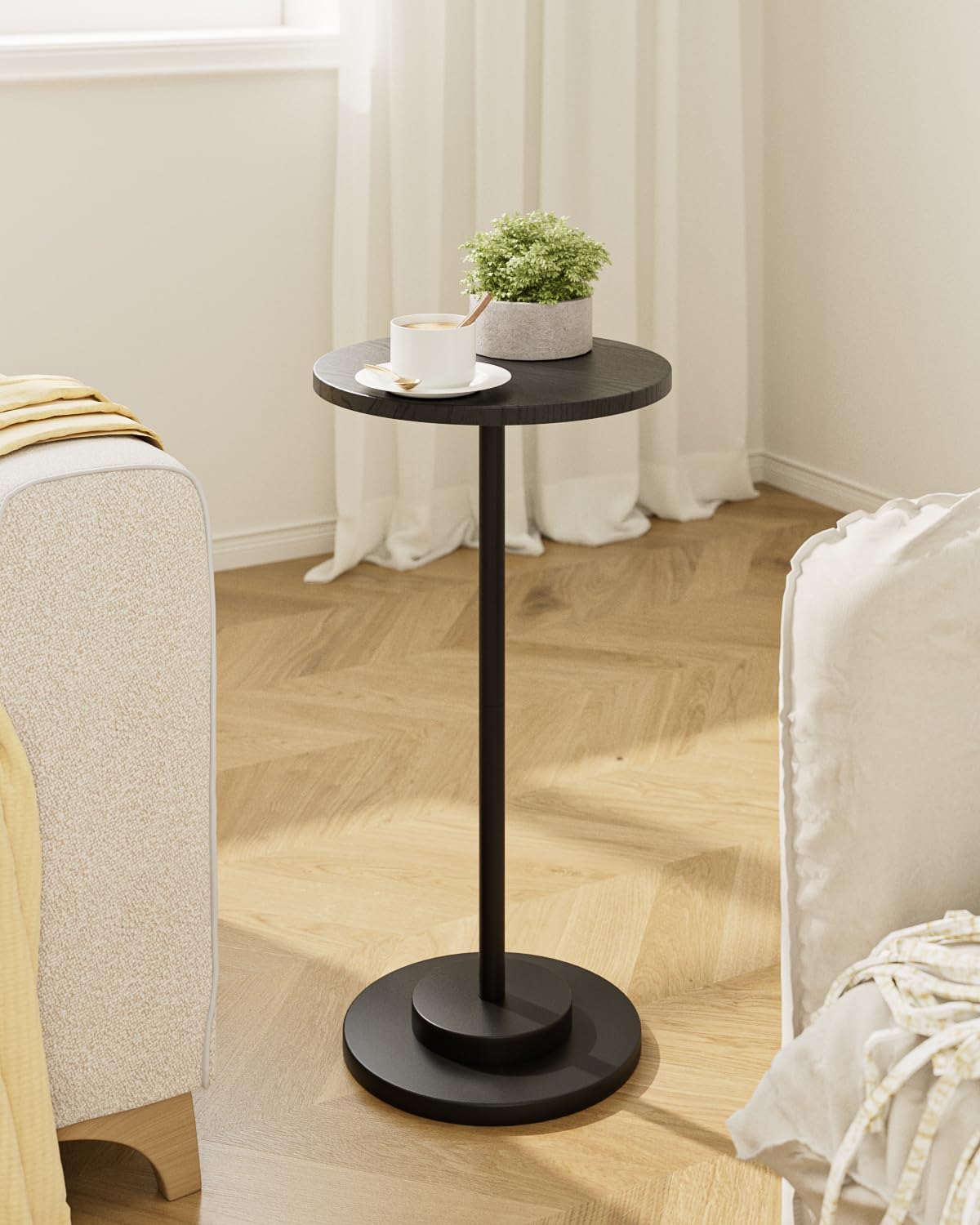 Masupu Drink Table, Round Side Table for Small Spaces, Pedestal Side Table, Small End Table with