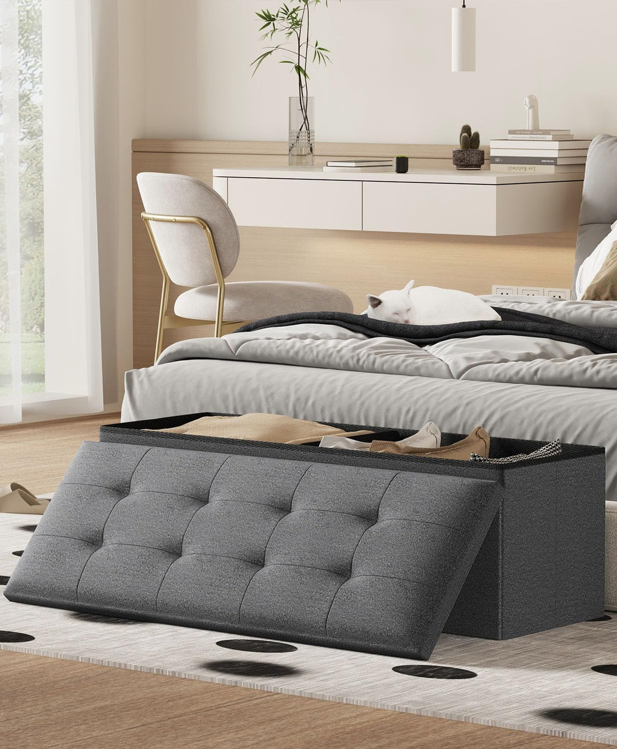Storage Ottoman Bench, Folding Ottoman Foot Rest, 15 x 43 x 15 Inches, End of Bed Bench, Storage