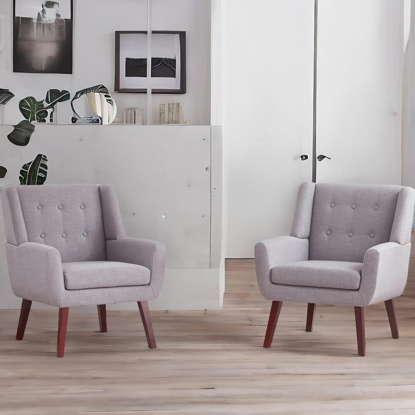 HUIMO Button-Tufted Accent Chairs Set of 2,Upholstered Reading Living Room Chair,Mid Century Modern