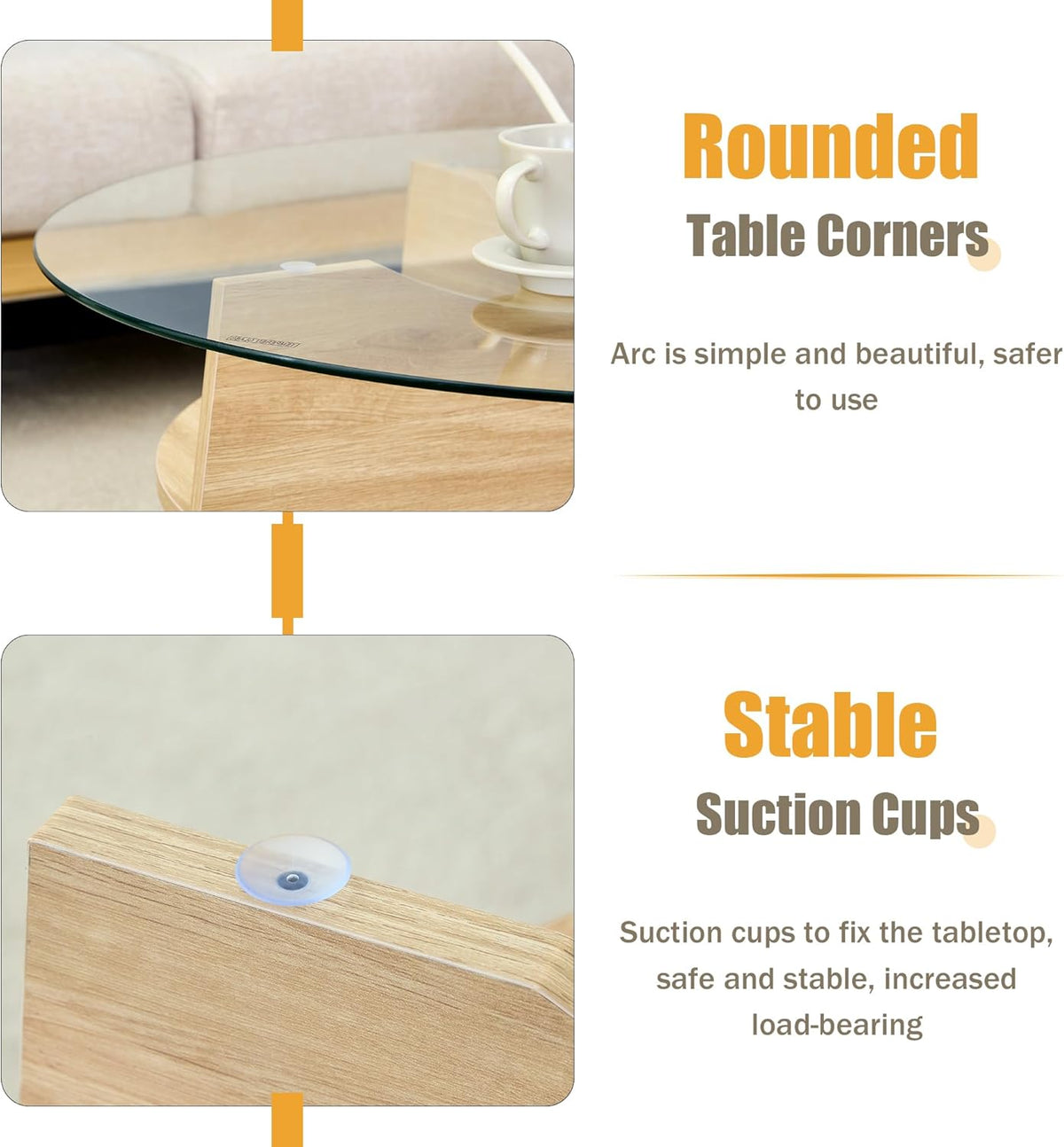 31.5" Round Glass Coffee Table with Tempered Glass Top and MDF Base, Diagonal Fan-Shaped Tray
