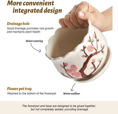 Ceramic Plant Pots with Drainage Holes and Saucers, Round Flower Pots for Indoor Plant, 3.9/5.2/6.7