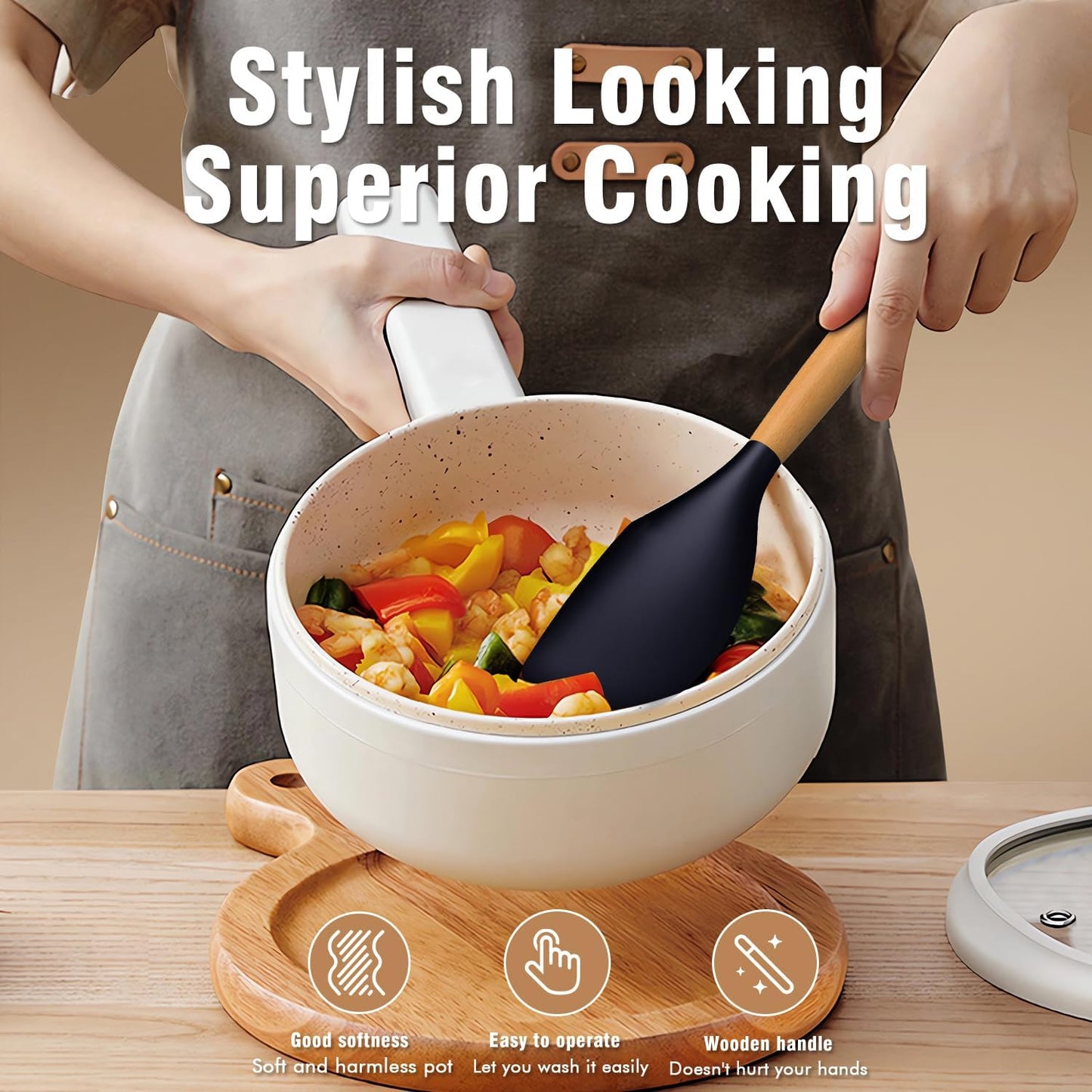 Silicone Cooking Utensils Set - Silicone Kitchen Utensils for Cooking Wooden Handles, 446°F Heat