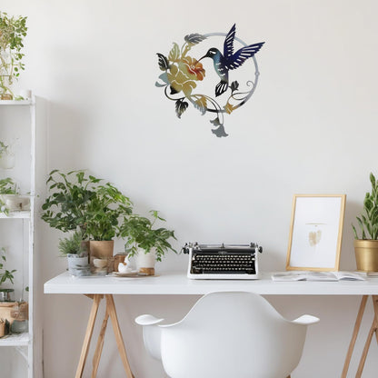 Zoihet Round Metal Bird Wall Art Decor - Hummingbird Wall Art Silhouette for your patio, garden