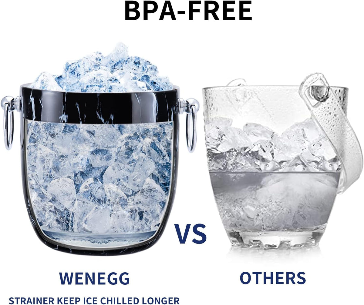 Ice Bucket with Lid, Scoop, Tongs and Strainer - Well Made Insulated Stainless Steel Keep Ice