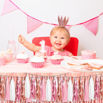 4P Pink White Peach Rose Gold Tassels Party Tassel Garland Banner, Tassels Banner Streamers for