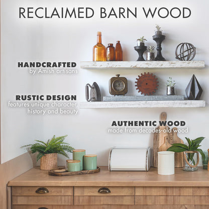 Urban Legacy Reclaimed Barnwood Planks | Floating Shelves for Wall w/Flush Mount Shelf Bracket Set