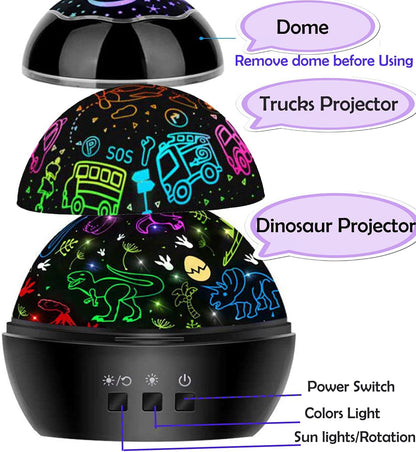 MINGKIDS Night Light for Kids,2 in 1 Rotating Projector Lamp with Dino&Vehicles Theme,2 Ways to