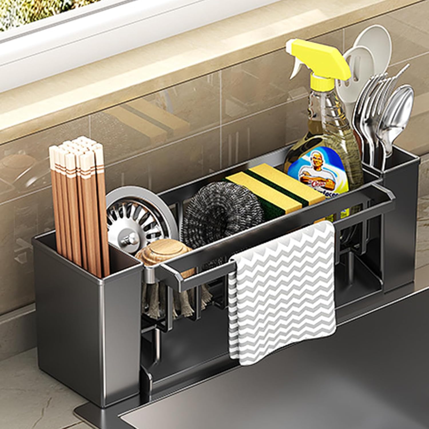 Utensil Holder, 3 Compartments Utensil Drying Rack, Dish Drainer for Kitchen Counter,Kitchen