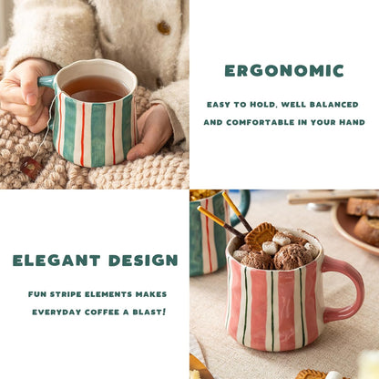 Vibrant Striped Ceramic Coffee Mug - Unique Green Design, 12oz, Microwave & Dishwasher Safe