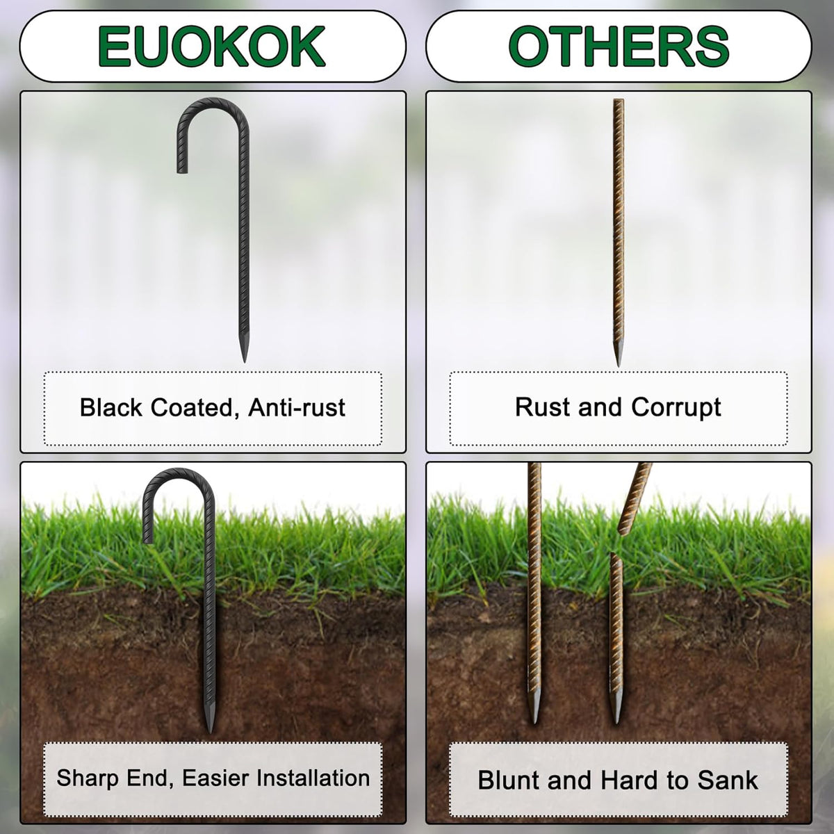 18 Inch Steel J Hook Rebar Ground Stakes 16 Pack 1/2 Inch Diameter Fence Stakes for Wire Fencing