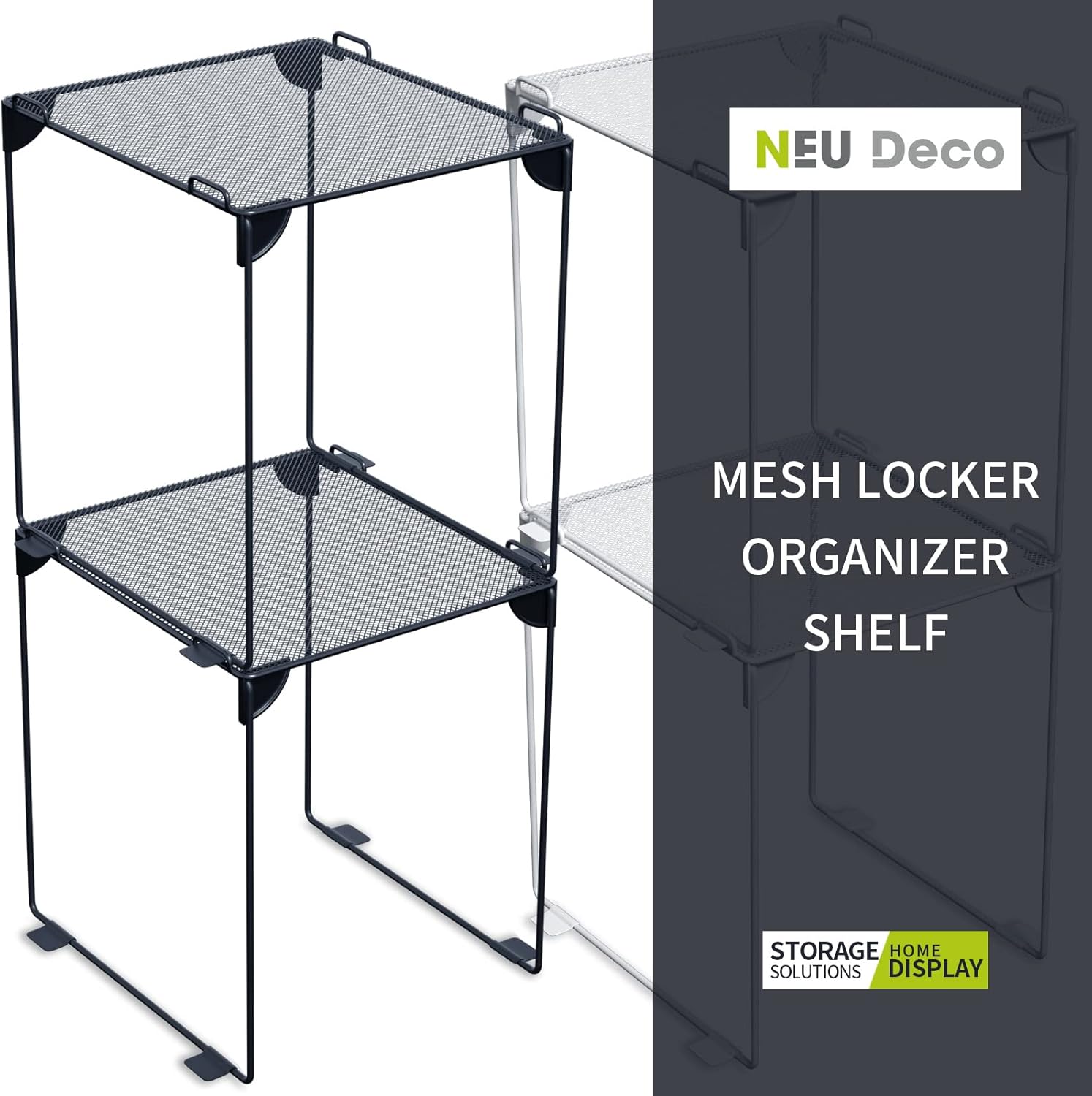 Neudeco Pack 2, Mesh Locker Shelf, Stackable Extra Tall Locker Organizer, Collapsible and Metal