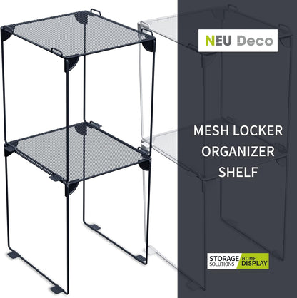 Neudeco Pack 2, Mesh Locker Shelf, Stackable Extra Tall Locker Organizer, Collapsible and Metal