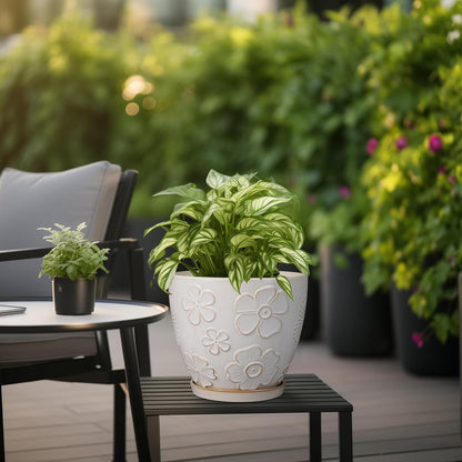 Ceramic Planter 8 Inch Plant Pot with Drainage Hole and Saucer Ceramic Pots for Indoor Plants