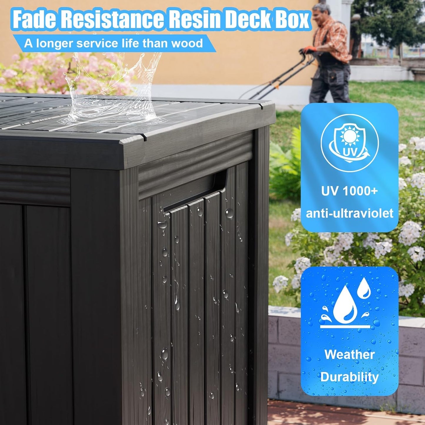 Vixzen 180 Gallon Resin Deck Box, Lockable Outdoor Storage Box for Patio Cushions Storage