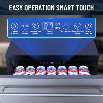 Outdoor Drawer Refrigerator, 24 Inch Undercounter Beverage Cooler Fridge with Stainless Steel