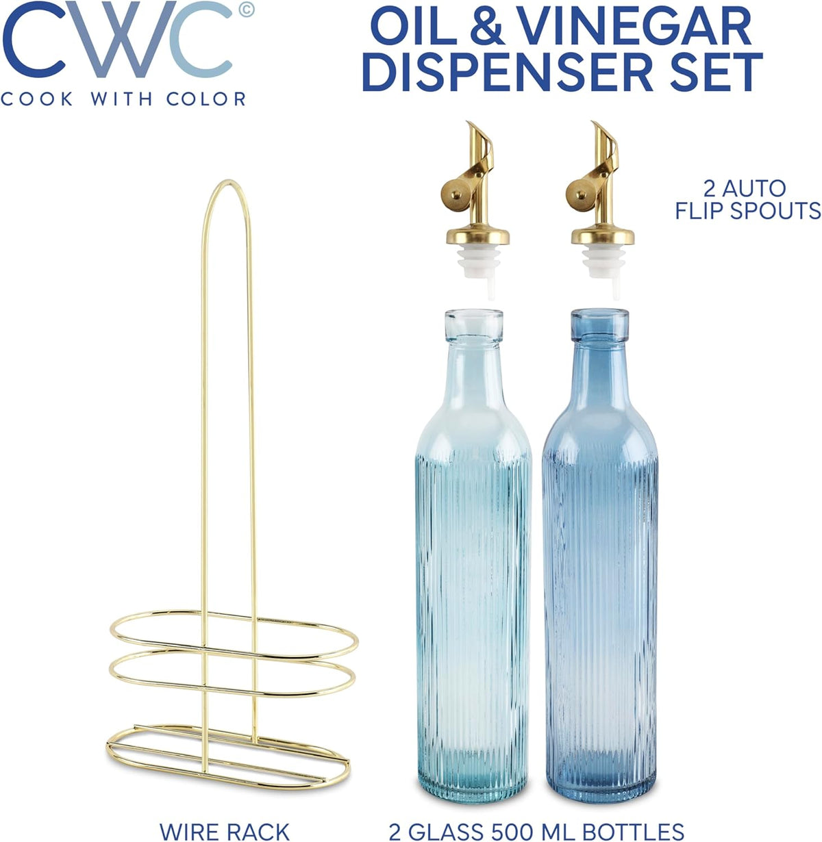 COOK WITH COLOR Glass Olive Oil Bottle Dispenser - 2 Pack- 17oz Oil and Vinegar Cruet - Olive Oil