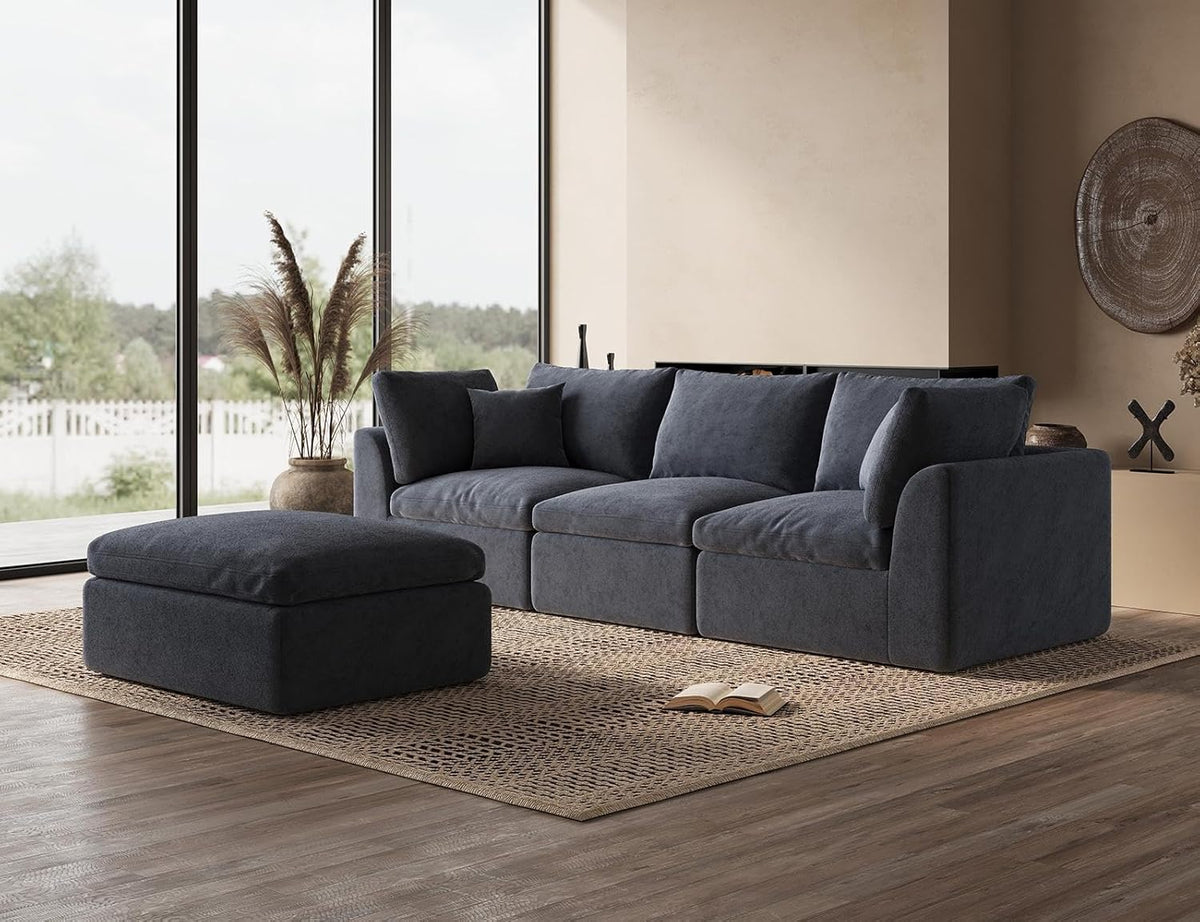 110 Inch Cloud Sectional Couches for Living Room, Convertible L Shaped Couch with Ottoman, 3 Seater