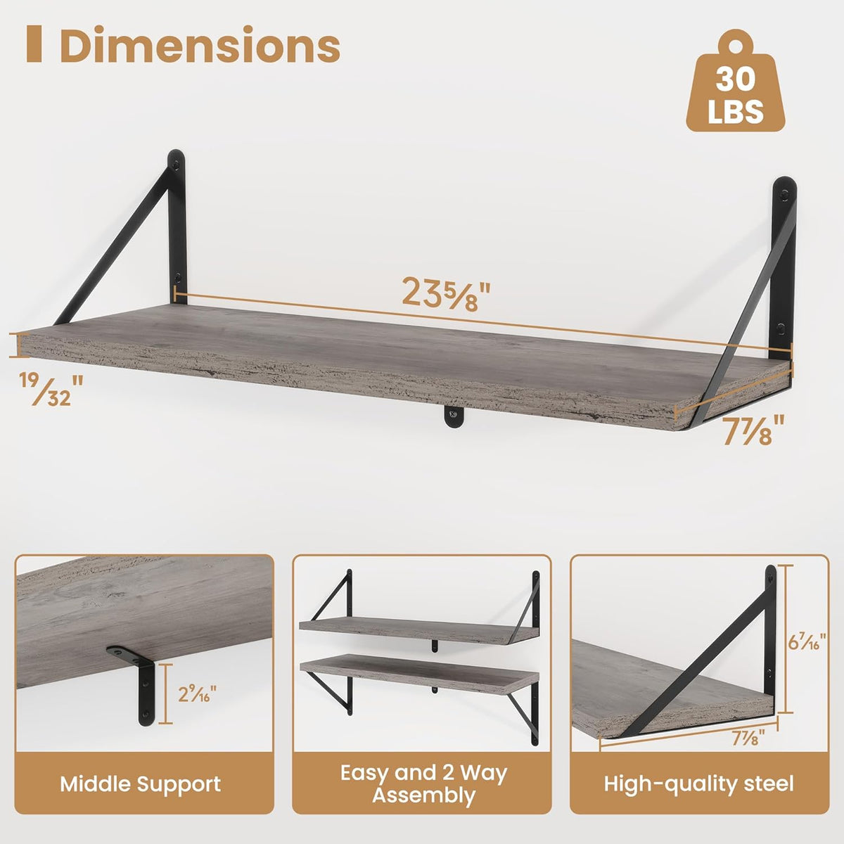 Heimlove Floating Shelves for Wall 24 Inches,8 Inches Deep Wall Bookshelf Mounted Display&Storage