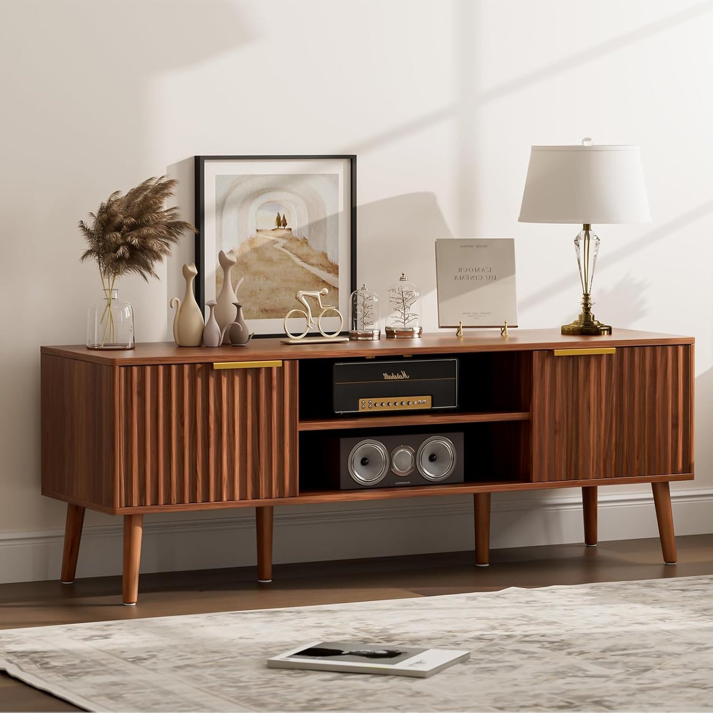 TV Stand for Living Room, Mid Century Modern Entertainment Center for 55/60/65 inch TVs, TV Console