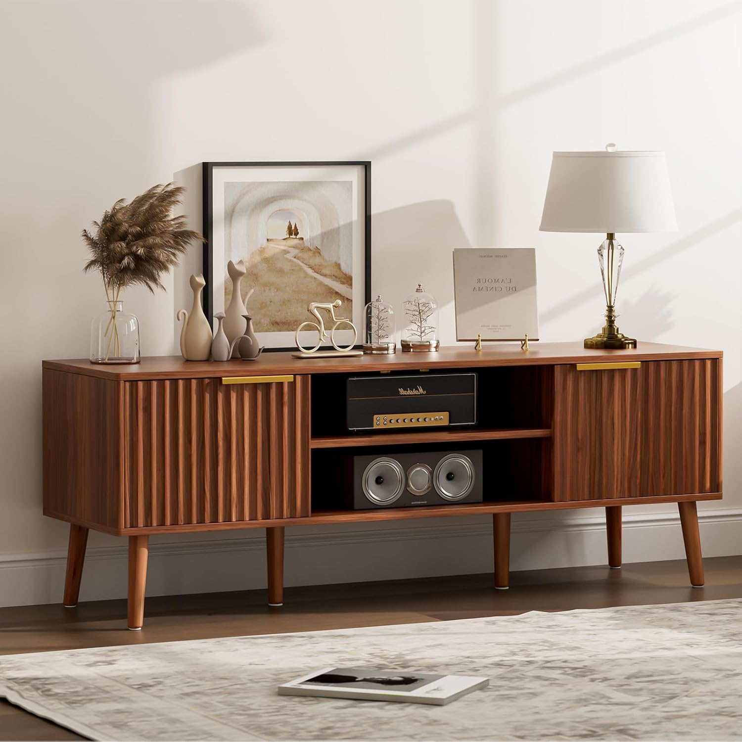 TV Stand for Living Room, Mid Century Modern Entertainment Center for 55/60/65 inch TVs, TV Console