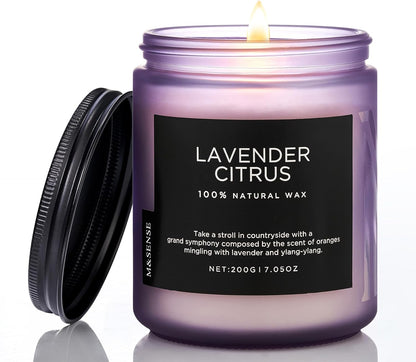 M&SENSE Lavender Citrus Scented Candle, Natural Soy Wax for Home Scented, Stress Relief 7.05oz 50H
