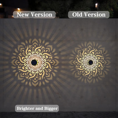 2 Pack Large Solar Fence Lights Metal Solar Powered Outdoor Wall Deck Step Lights Mandala Theme
