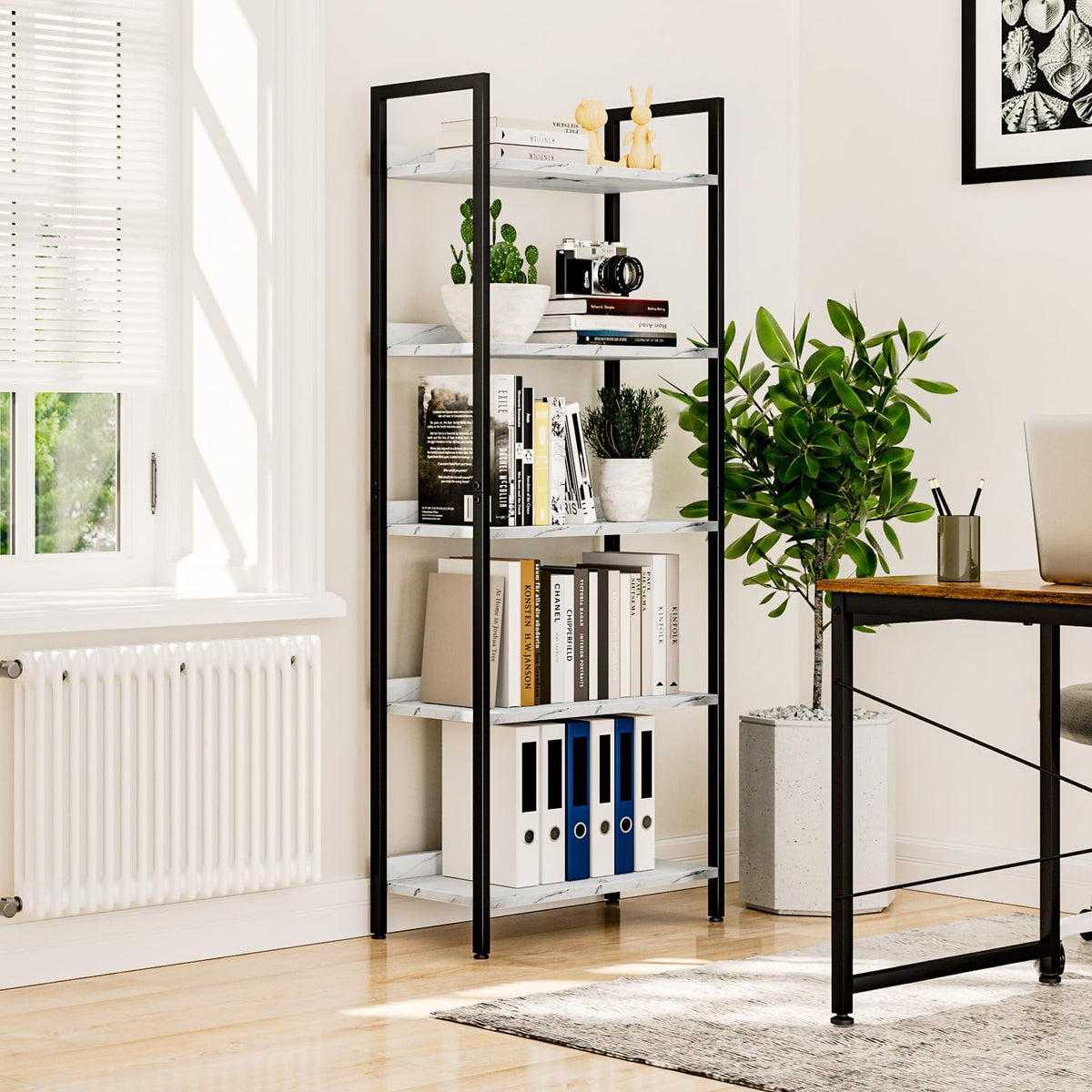 NUMENN Bookshelf, 5 Tier Bookshelves, Home Office Bookcase Shelf Storage Organizer, Free Standing
