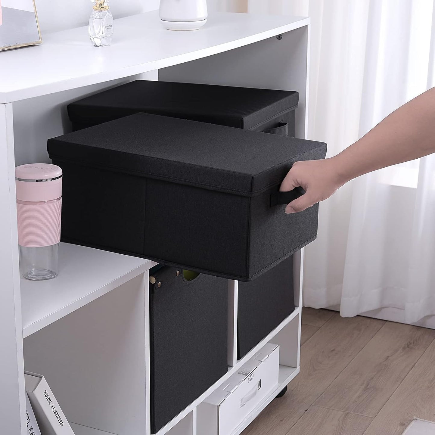 HOONEX Storage Bins with Lids for Organizing, Pack of 2, Storage Boxes with 2 Carrying Handles and