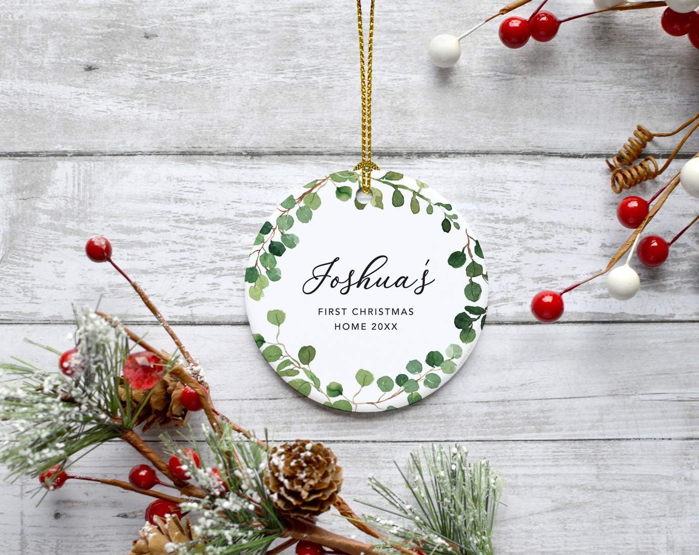 Andaz Press Personalized Round Ceramic Porcelain Christmas Tree Ornament Keepsake Collectible