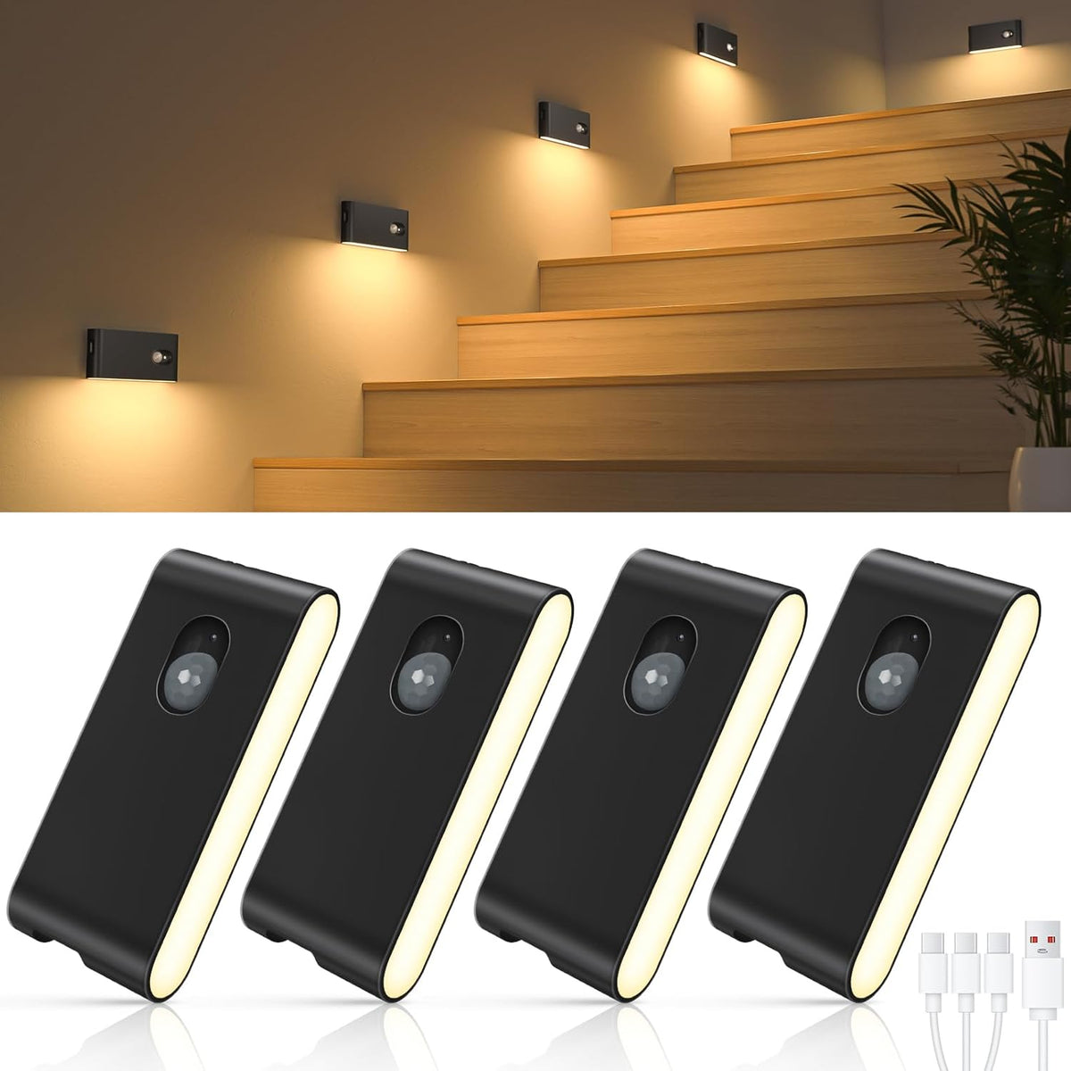 WILLED Motion Sensor Night Lights, Wireless Stair Lights Indoor, Battery Rechargeable Night Lights