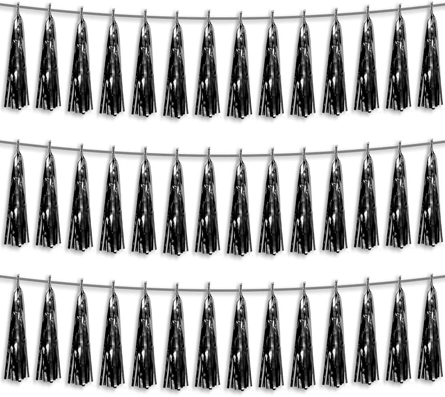3P Black Foil Fringe Metallic Tassel Streamers Banner Tassel Garland for Parade Floats