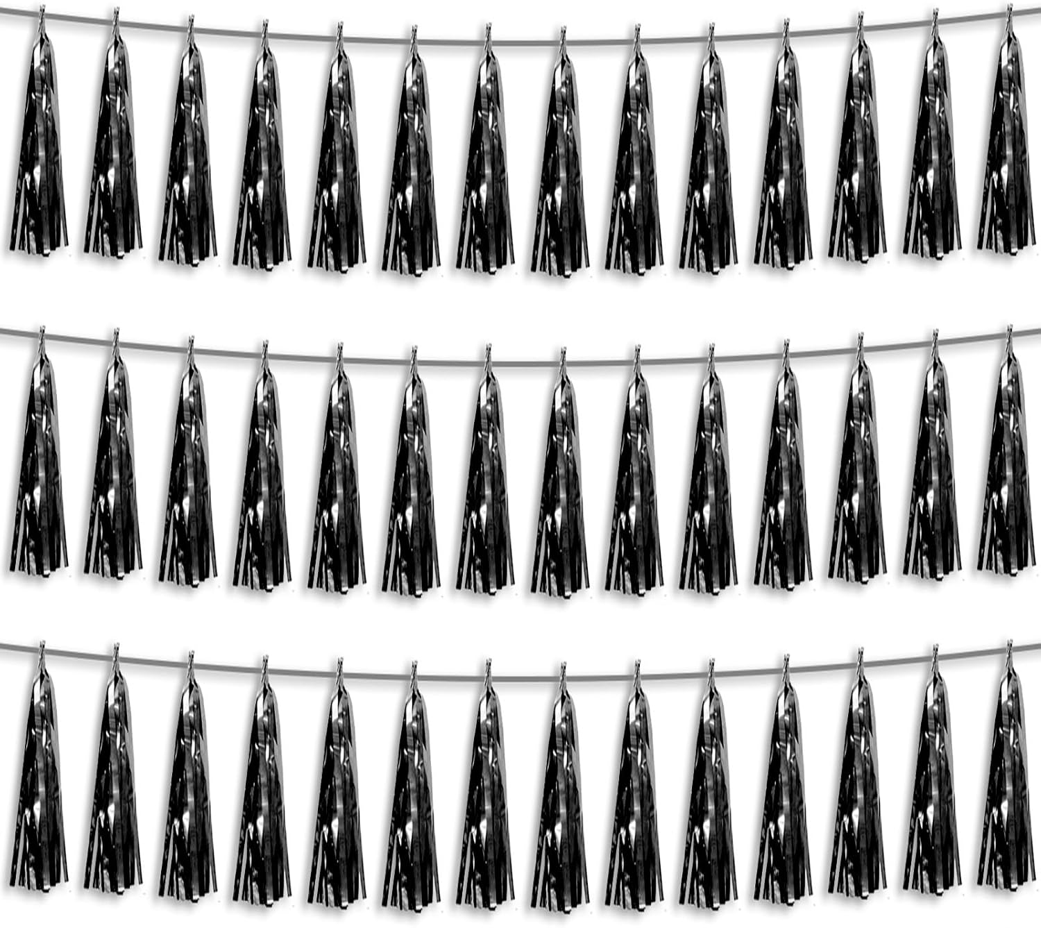 3P Black Foil Fringe Metallic Tassel Streamers Banner Tassel Garland for Parade Floats
