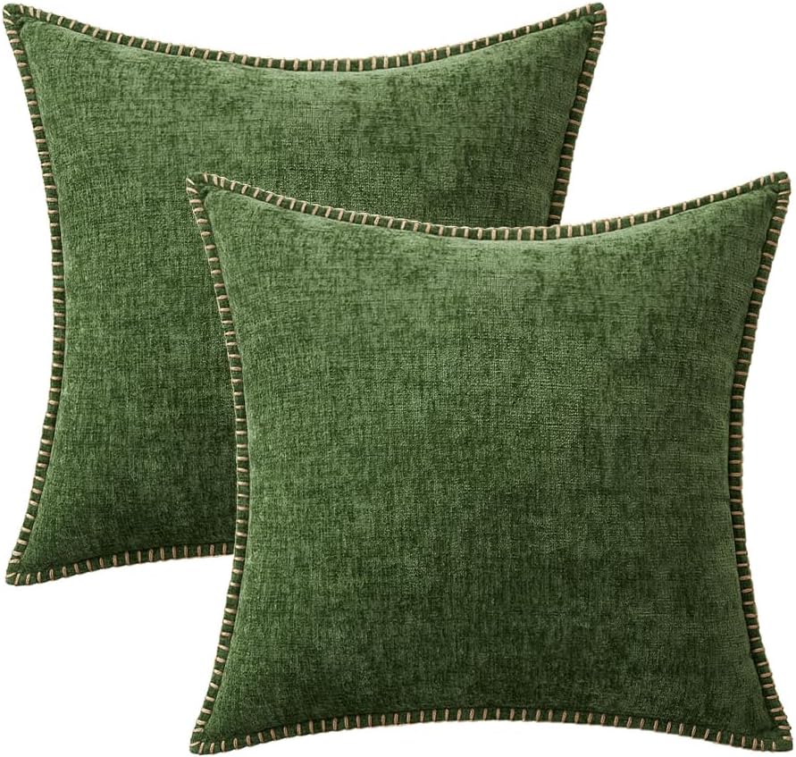 MIULEE Pack of 2 Fall Couch Pillow Covers 18x18 Inch Moss Green Farmhouse Decorative Throw Pillow