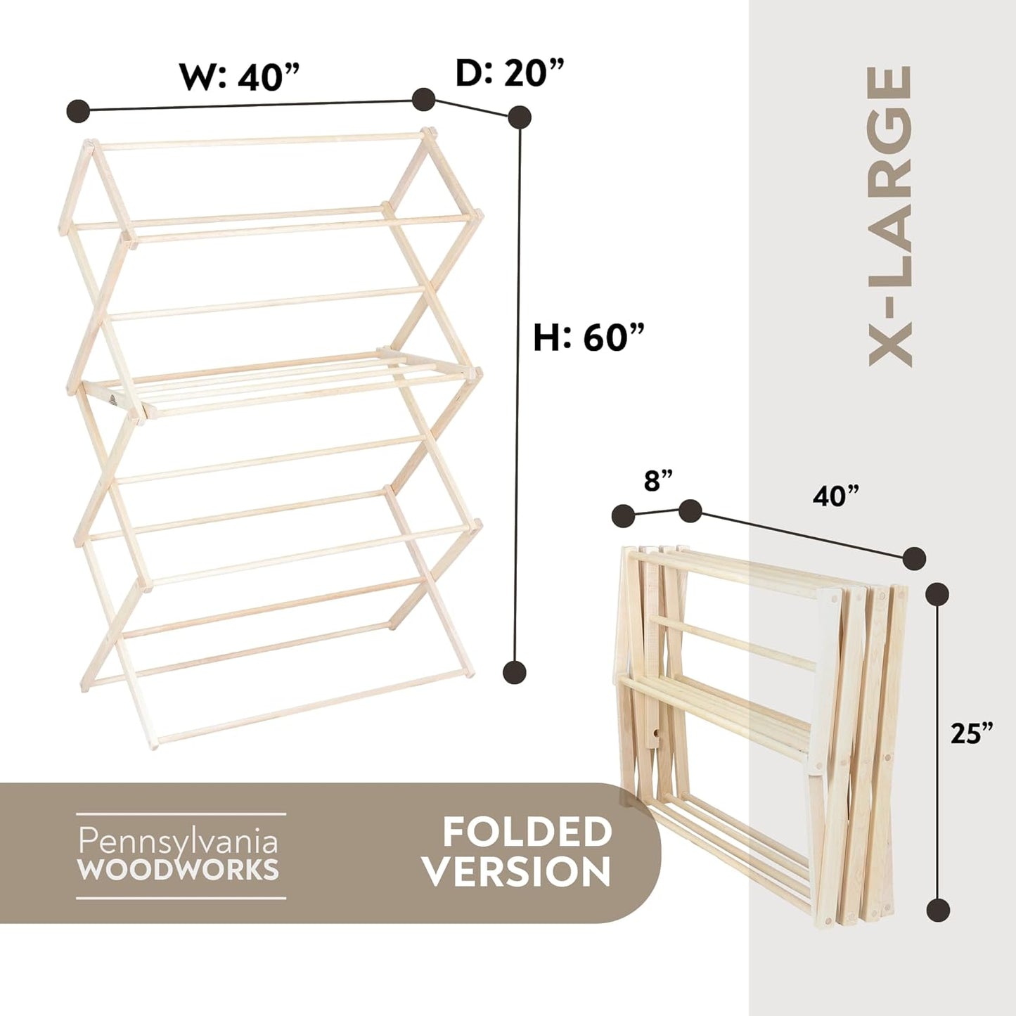 Pennsylvania Woodworks Clothes Drying Rack: Solid Maple Hardwood Laundry Rack for Bedding