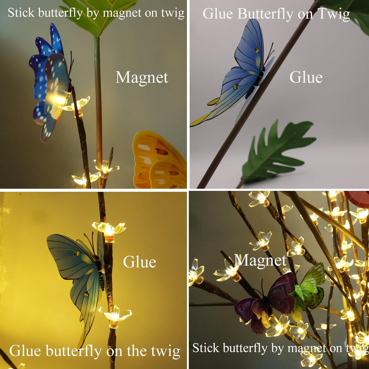 3 Pack Battery Lighted Branch Flowers Lights with 12 Colored 3D Butterfly Indoor Bedroom